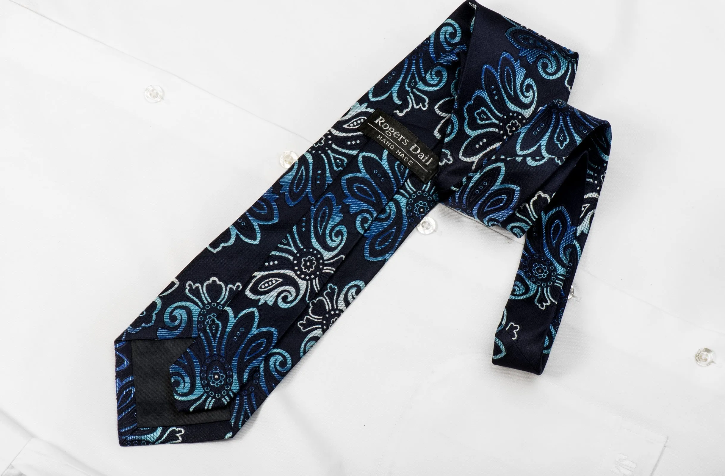 Rogers Dail Men's Silk Tie Anthemion On Dark Blue Sparkling With Crystal Rhinestones