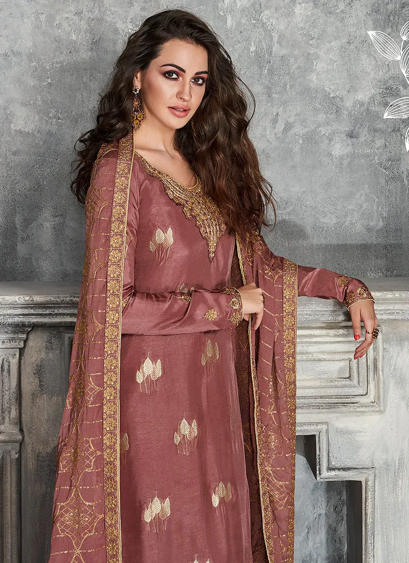 Rose Gold Embroidered Pakistani Palazzo Suit