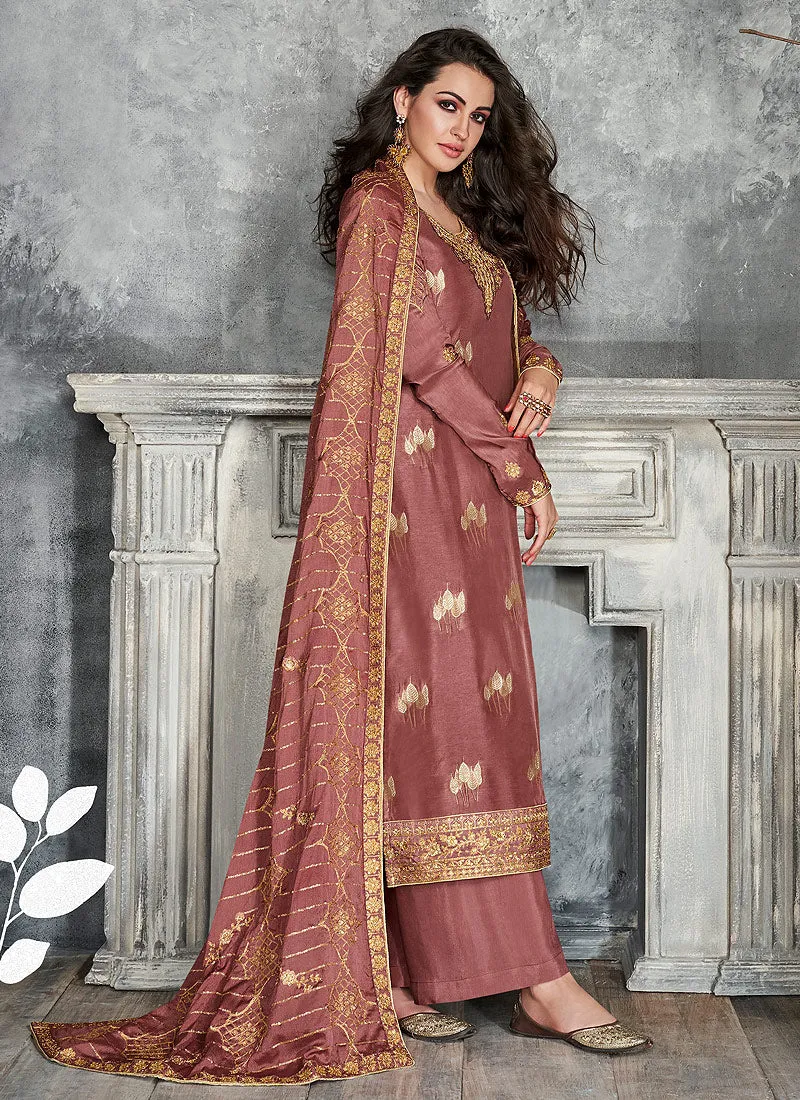 Rose Gold Embroidered Pakistani Palazzo Suit