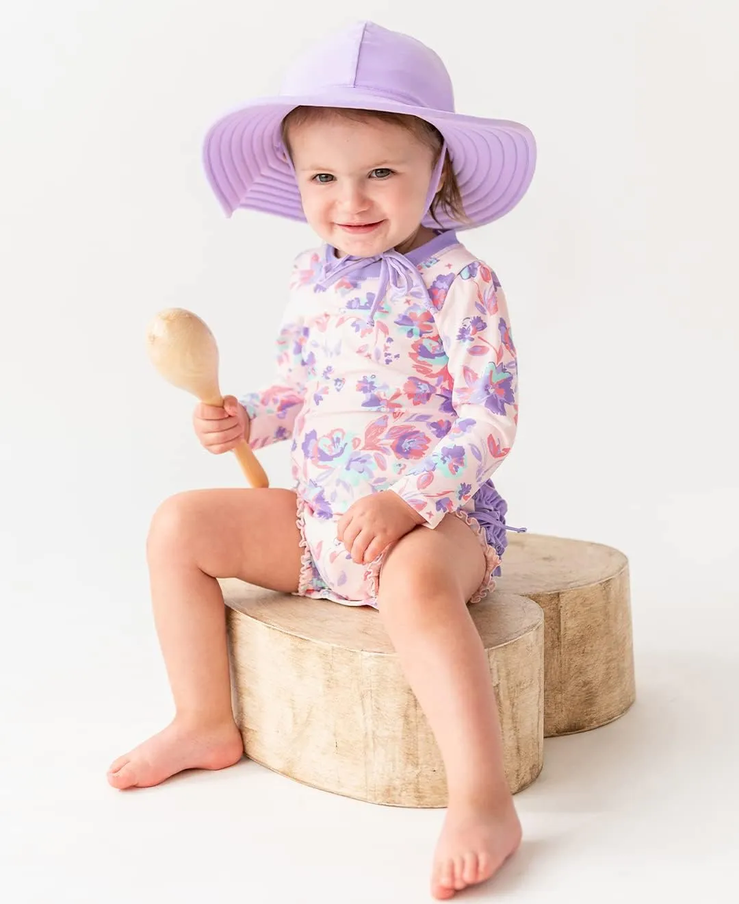 RuffleButts Baby/Toddler Girls UPF 50  Sun Protective Wide Brim Swimwear Sun Hat