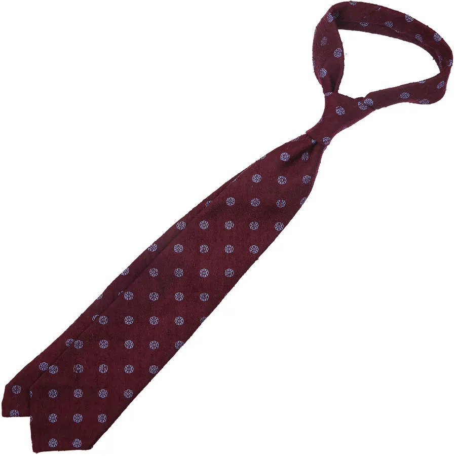 Shibumi-Flower Shantung Silk Tie - Burgundy - Hand-Rolled
