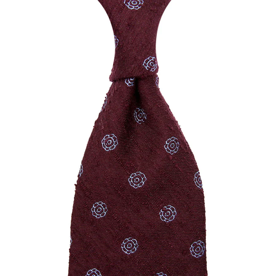 Shibumi-Flower Shantung Silk Tie - Burgundy - Hand-Rolled