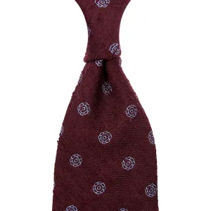 Shibumi-Flower Shantung Silk Tie - Burgundy - Hand-Rolled