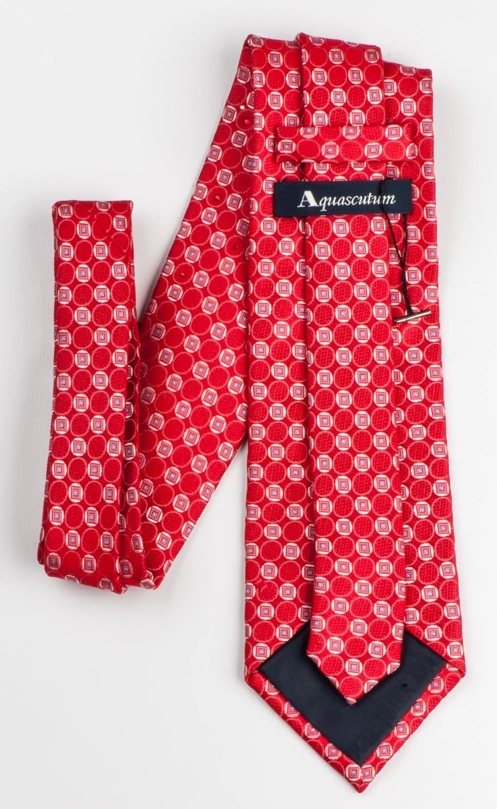 Silk Tie Geometric Dots On Red  With Rhinestones Classic 3 1/2 Inch