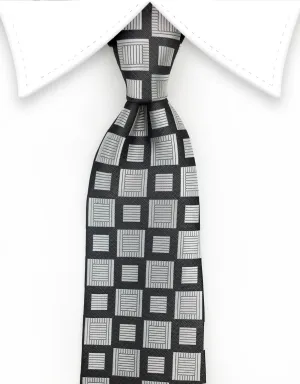 Silver & Black Squares Tie