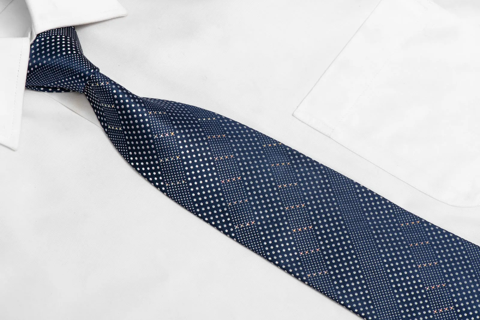 Silver Dots On Dark Blue Rhinestone Necktie