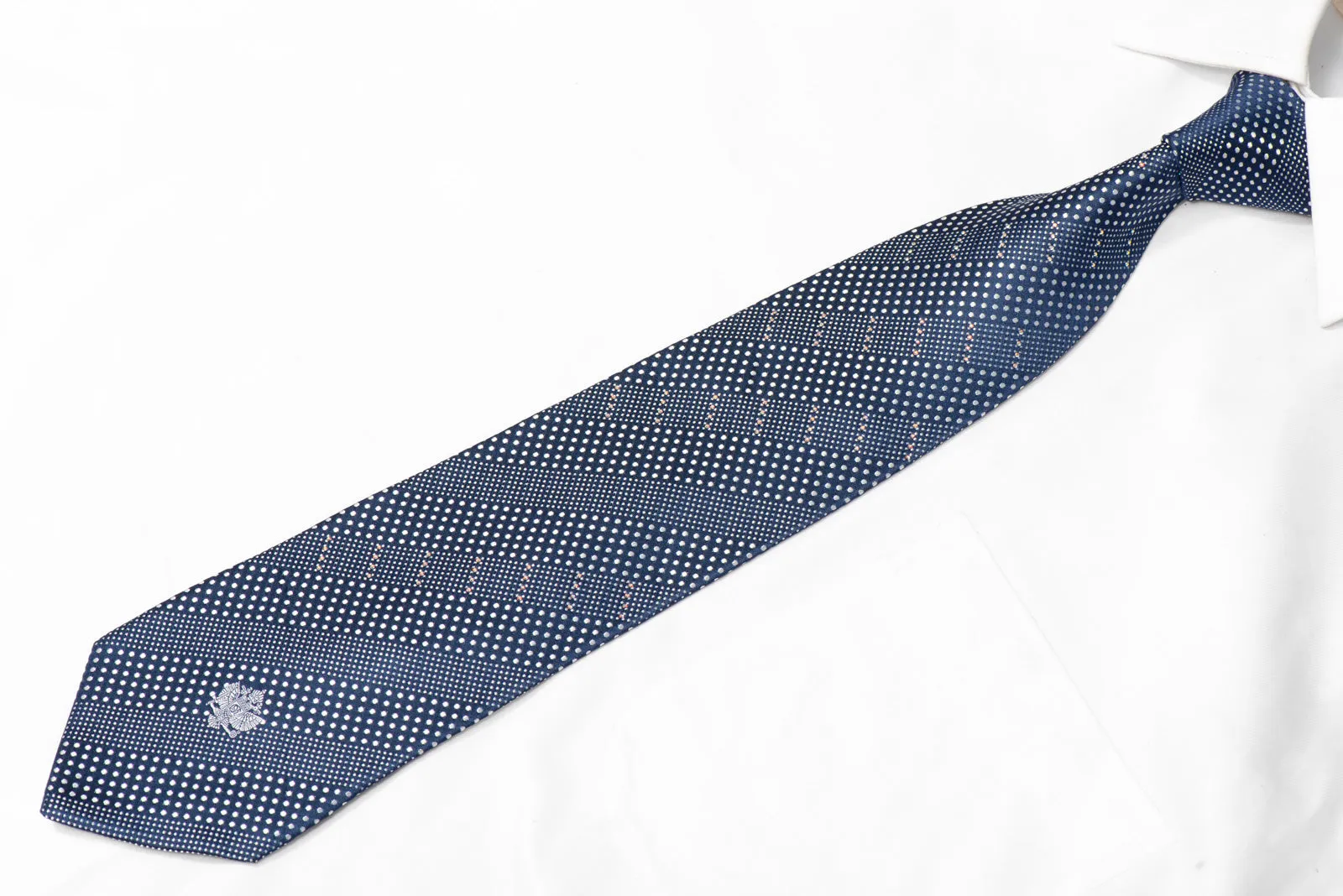 Silver Dots On Dark Blue Rhinestone Necktie