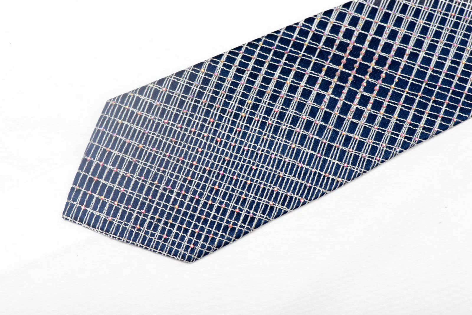 Silver Trellis On Ultra Marine Blue Rhinestone Silk Tie