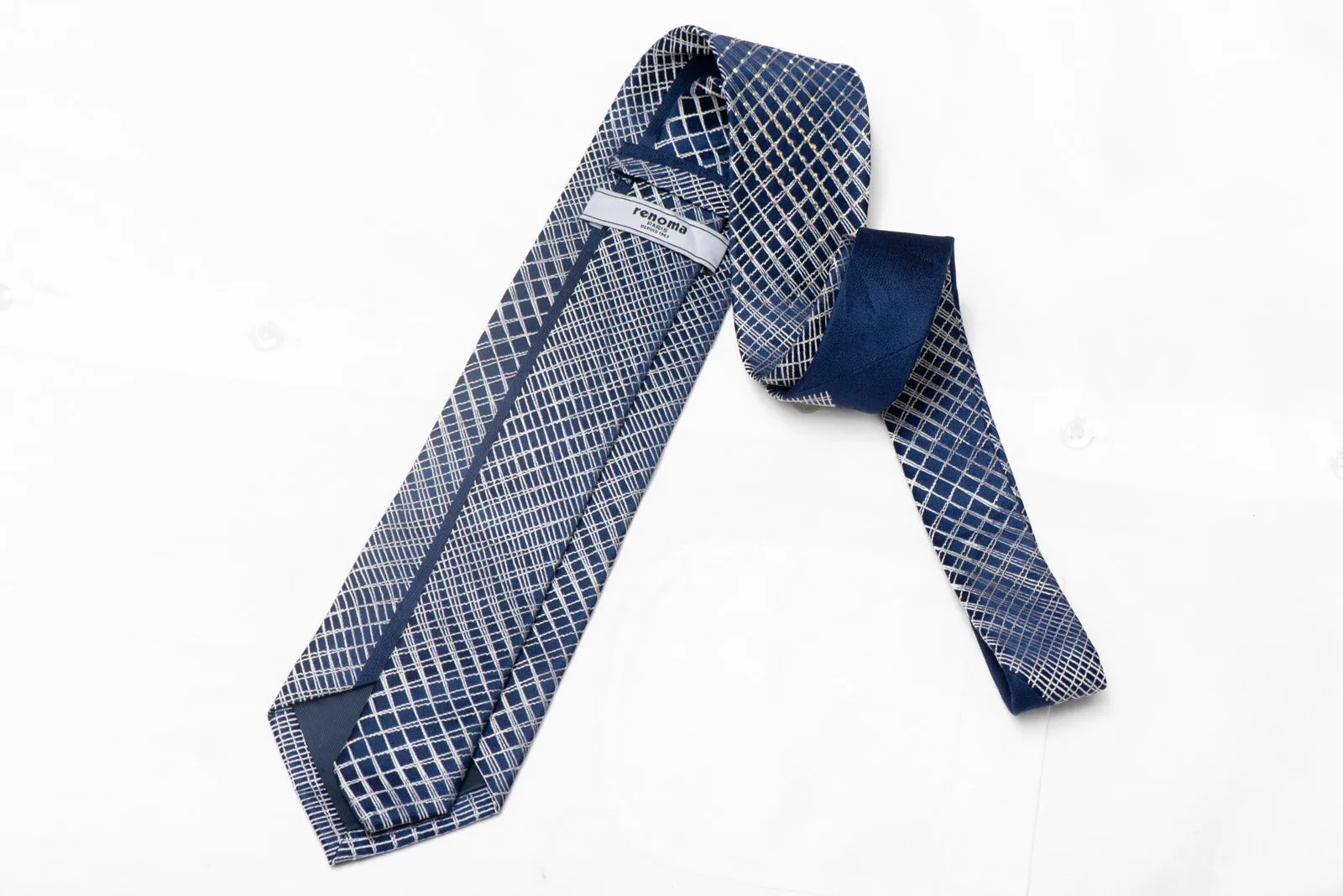 Silver Trellis On Ultra Marine Blue Rhinestone Silk Tie