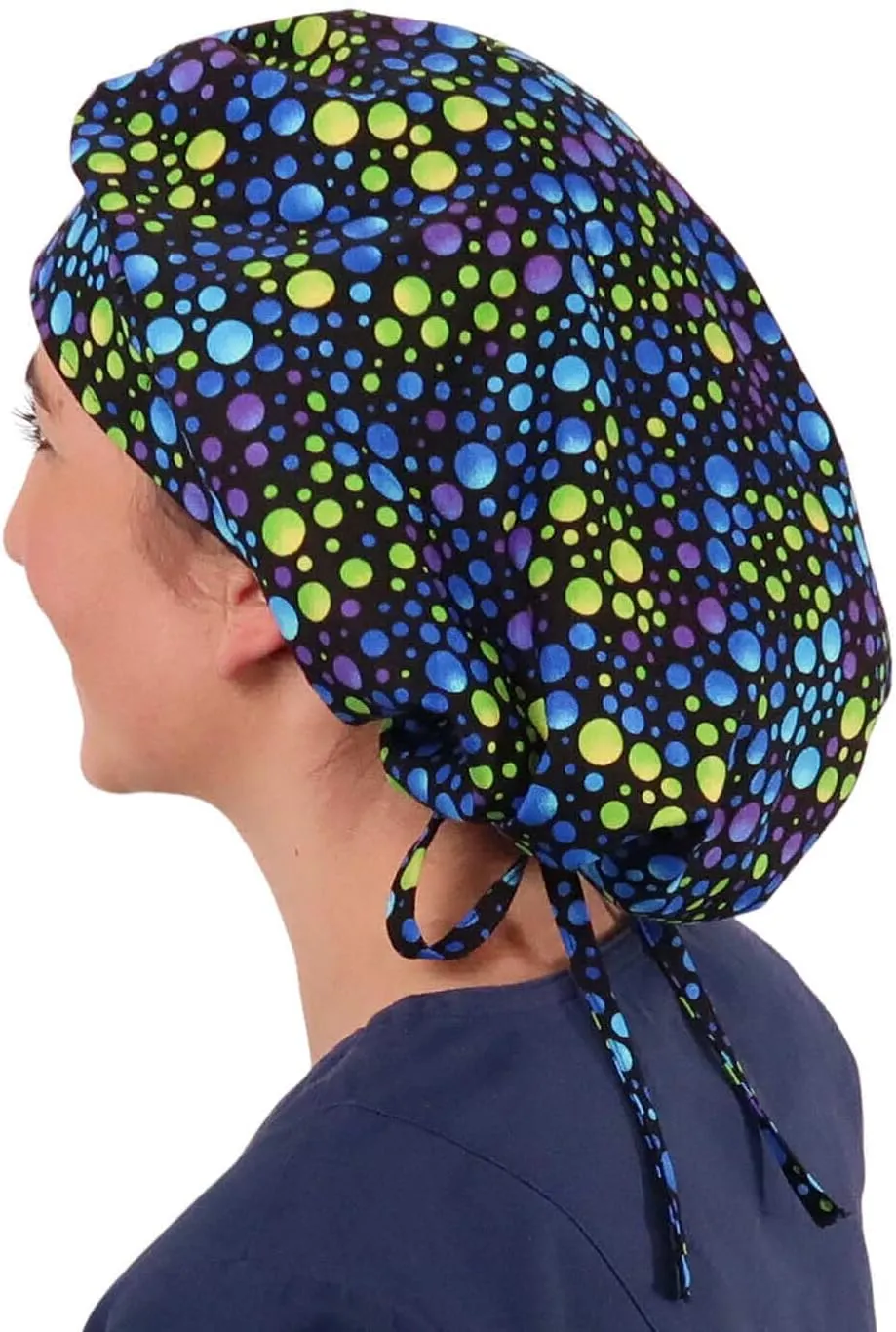 Sparkling EARTH Banded Bouffant Surgical Scrub Ponytail Working Caps - 100% Cotton - Made in The USA
