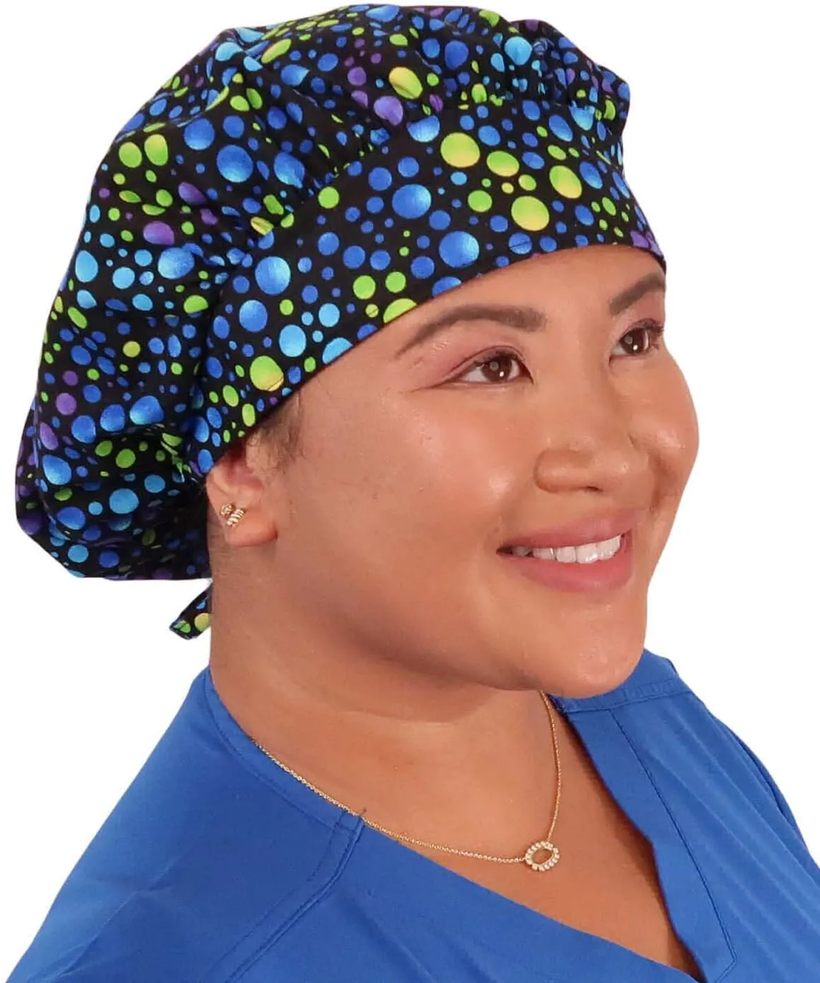 Sparkling EARTH Banded Bouffant Surgical Scrub Ponytail Working Caps - 100% Cotton - Made in The USA