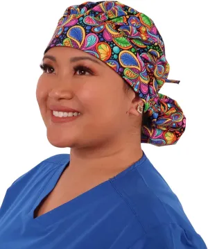 Sparkling EARTH Banded Bouffant Surgical Scrub Ponytail Working Caps - 100% Cotton - Made in The USA