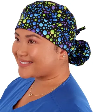 Sparkling EARTH Banded Bouffant Surgical Scrub Ponytail Working Caps - 100% Cotton - Made in The USA