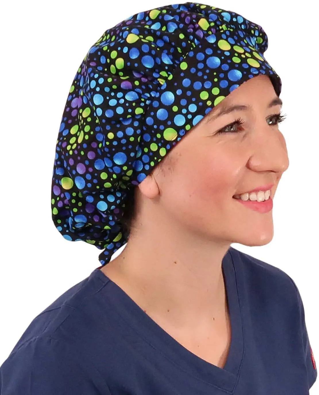 Sparkling EARTH Banded Bouffant Surgical Scrub Ponytail Working Caps - 100% Cotton - Made in The USA