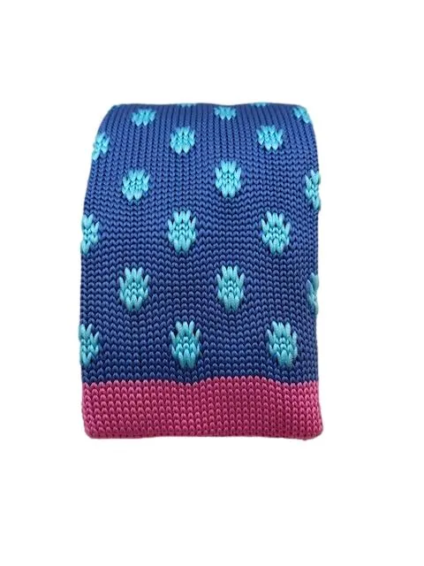 Steel Blue Emblem Skinny Knit Tie with Pink Stripe