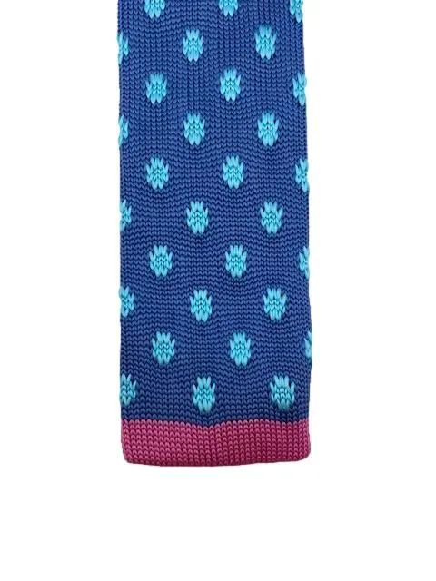 Steel Blue Emblem Skinny Knit Tie with Pink Stripe