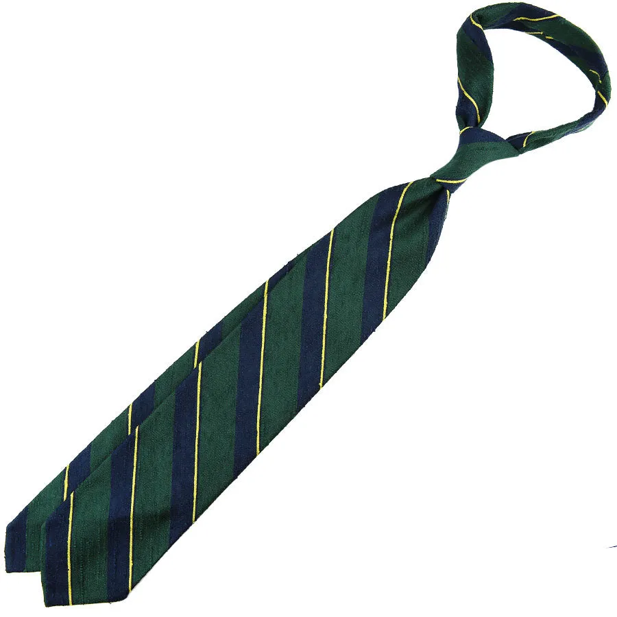 Striped Shantung Silk Tie - Navy / Forest - Hand-Rolled