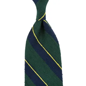 Striped Shantung Silk Tie - Navy / Forest - Hand-Rolled