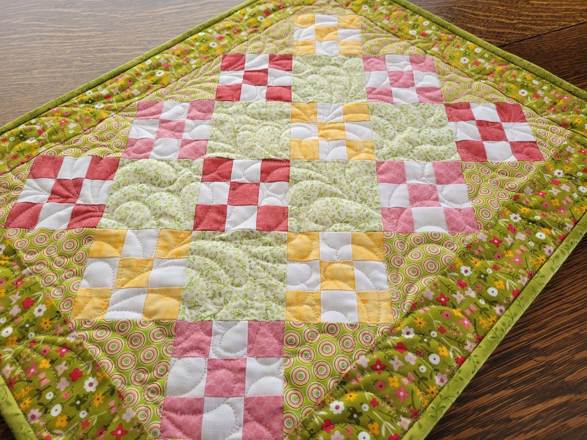 Summer Floral Nine Patch Table Topper Quilt