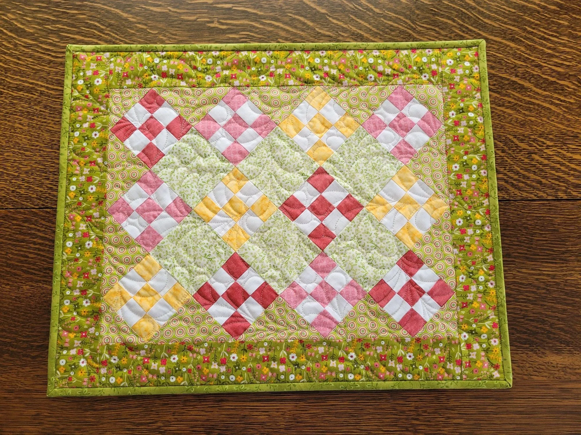 Summer Floral Nine Patch Table Topper Quilt
