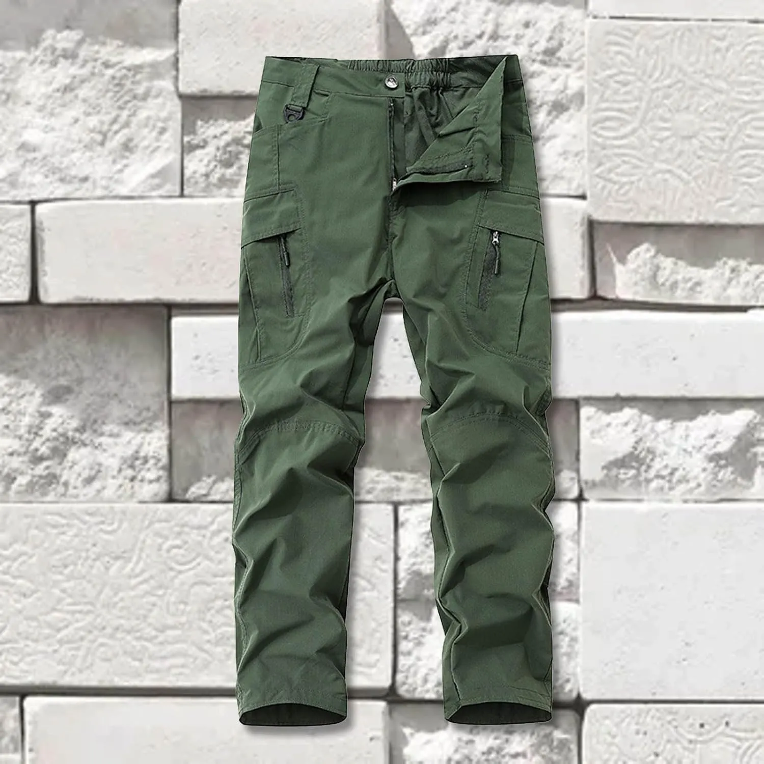 SUWBMHWE Men's Waterproof Hiking Cargo Pants UPF 50  & Bug Resistant Lightweight Ripstop Olive Drab & Taupe