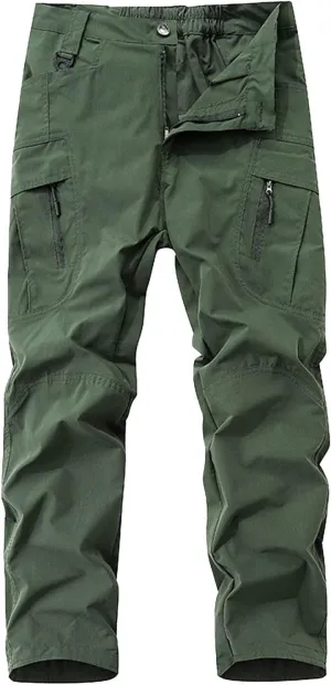 SUWBMHWE Men's Waterproof Hiking Cargo Pants UPF 50  & Bug Resistant Lightweight Ripstop Olive Drab & Taupe