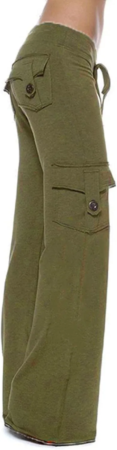 Sweatpants for Women Wide Leg Cargo Pants High Rise Yoga Leggings with Pockets Plus Size Y2K Drawstring Straight Leg Pants