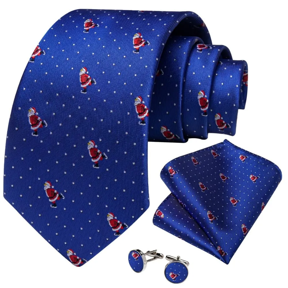 Ties2you Blue Christmas Santa Claus Polka Dot Necktie Pocket Square Cufflinks Set