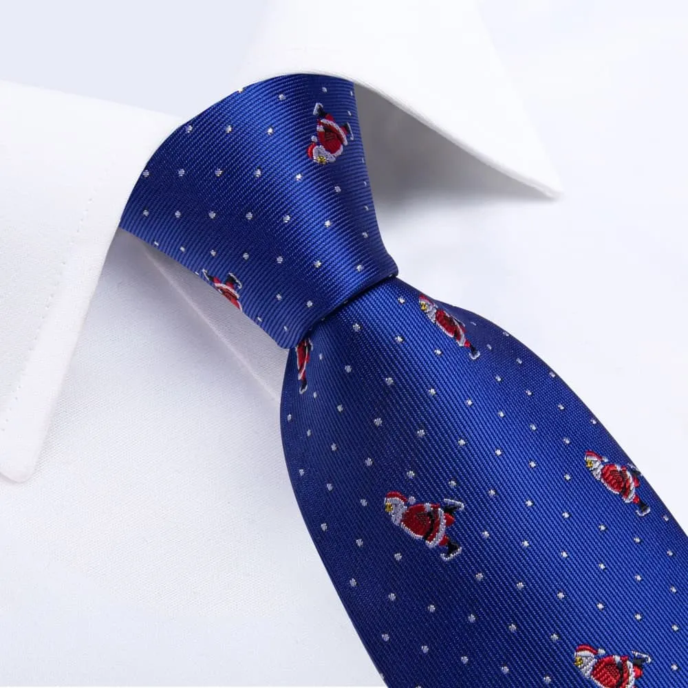 Ties2you Blue Christmas Santa Claus Polka Dot Necktie Pocket Square Cufflinks Set