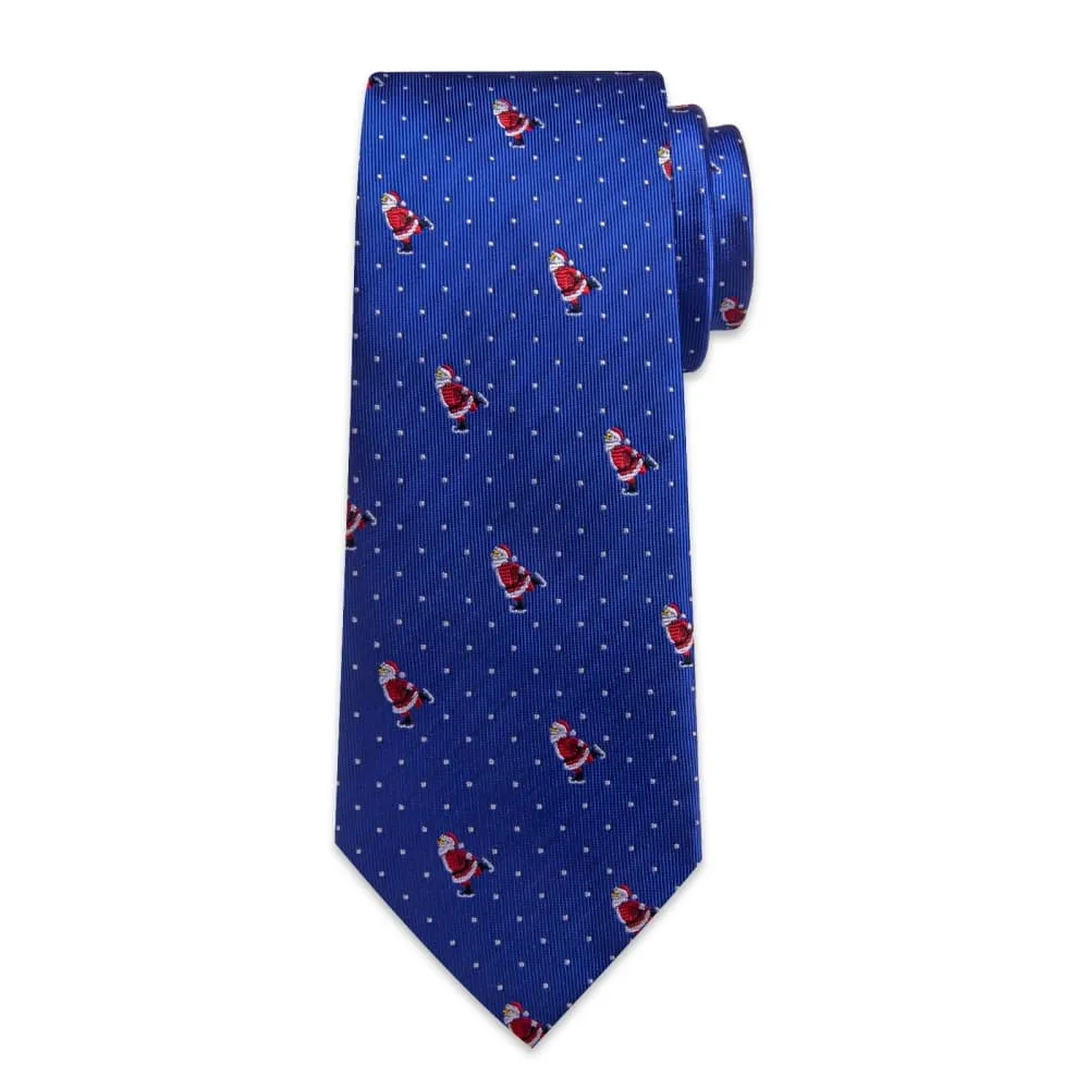 Ties2you Blue Christmas Santa Claus Polka Dot Necktie Pocket Square Cufflinks Set