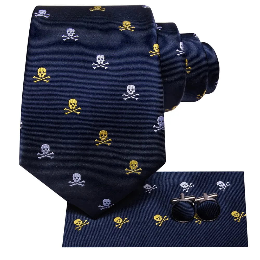 Ties2you Dark Blue Christmas Skull Necktie Square Cufflinks Set