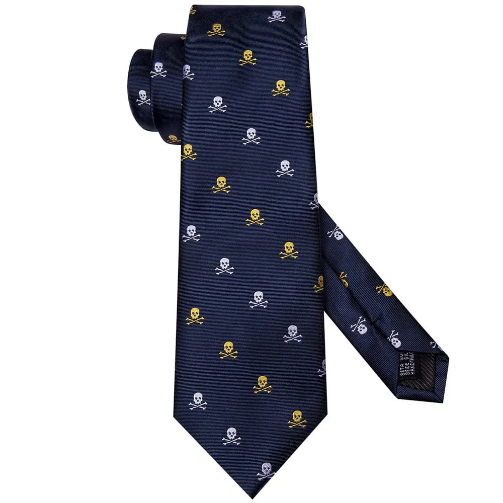 Ties2you Dark Blue Christmas Skull Necktie Square Cufflinks Set