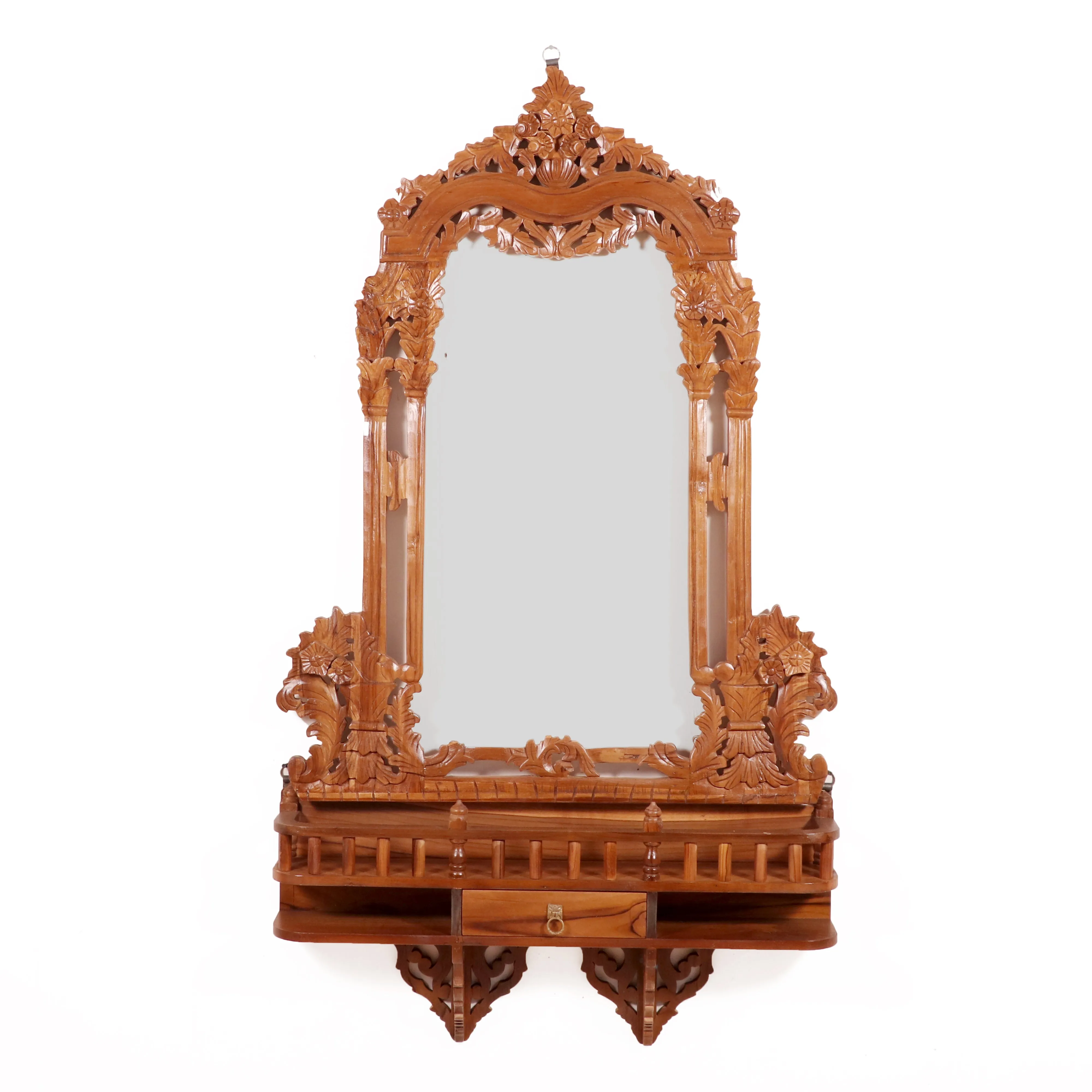 Traditional Teak Southern Minar Inspired Mirror Frame with 1 Drawer