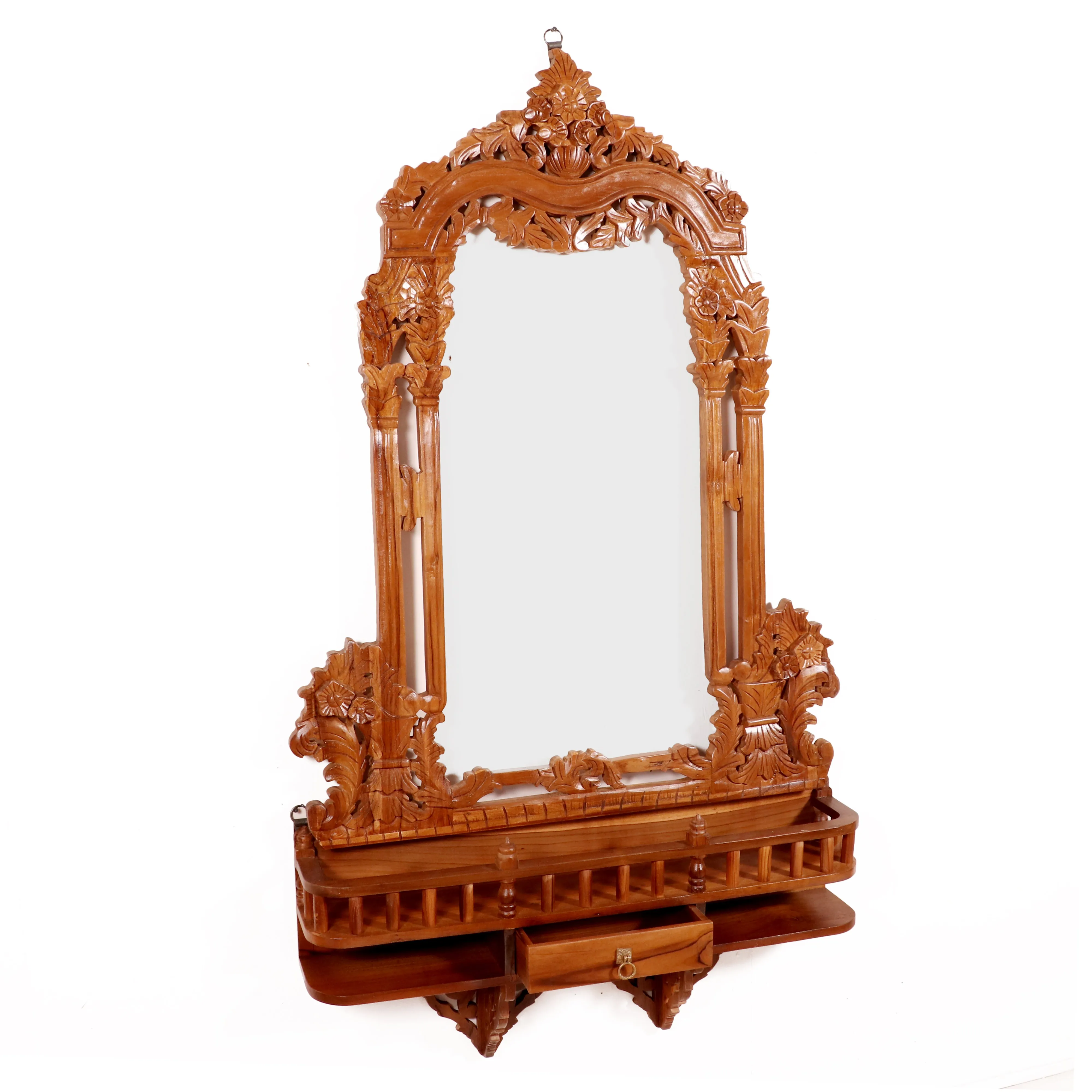 Traditional Teak Southern Minar Inspired Mirror Frame with 1 Drawer