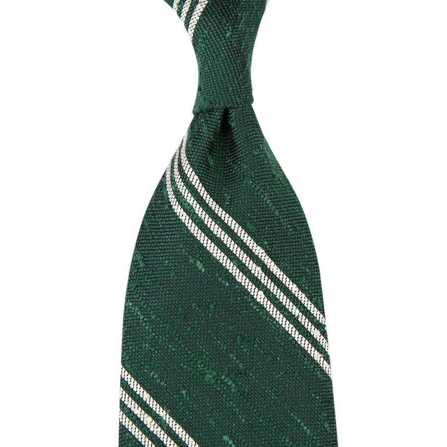 Triple Bar Soft Shantung Silk Tie - Forest - Hand-Rolled