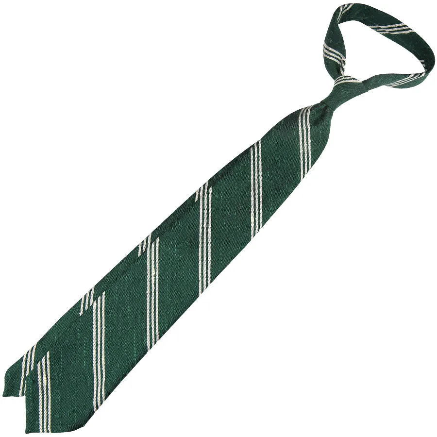 Triple Bar Soft Shantung Silk Tie - Forest - Hand-Rolled
