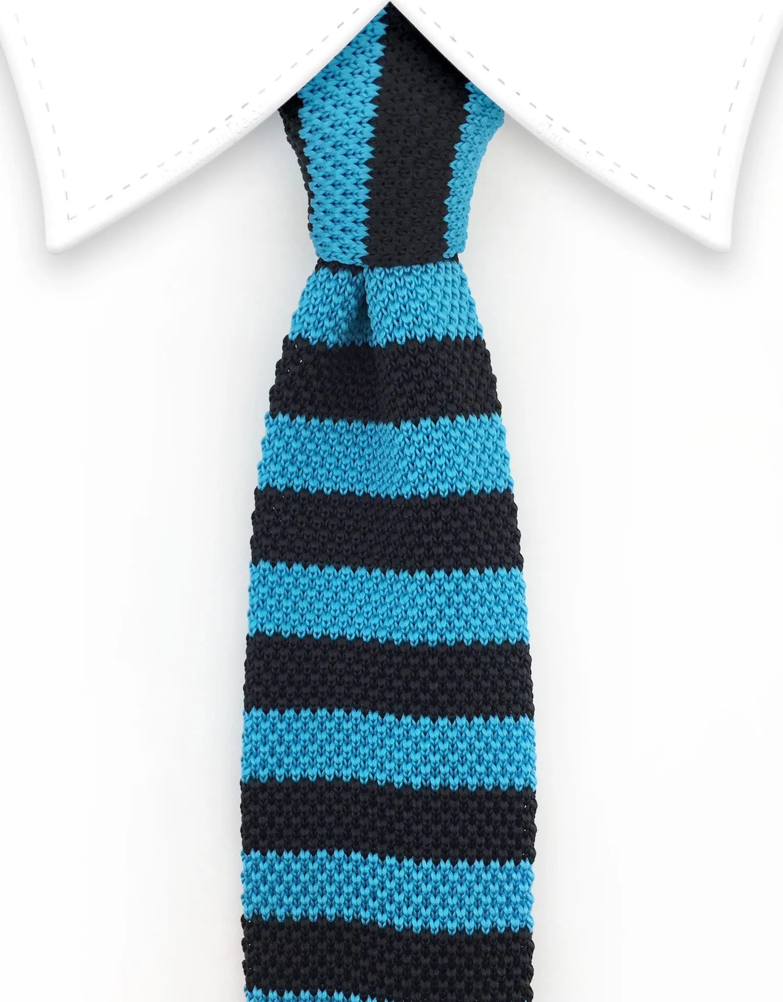 Turquoise & Black Striped Knit Necktie