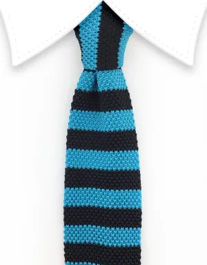 Turquoise & Black Striped Knit Necktie