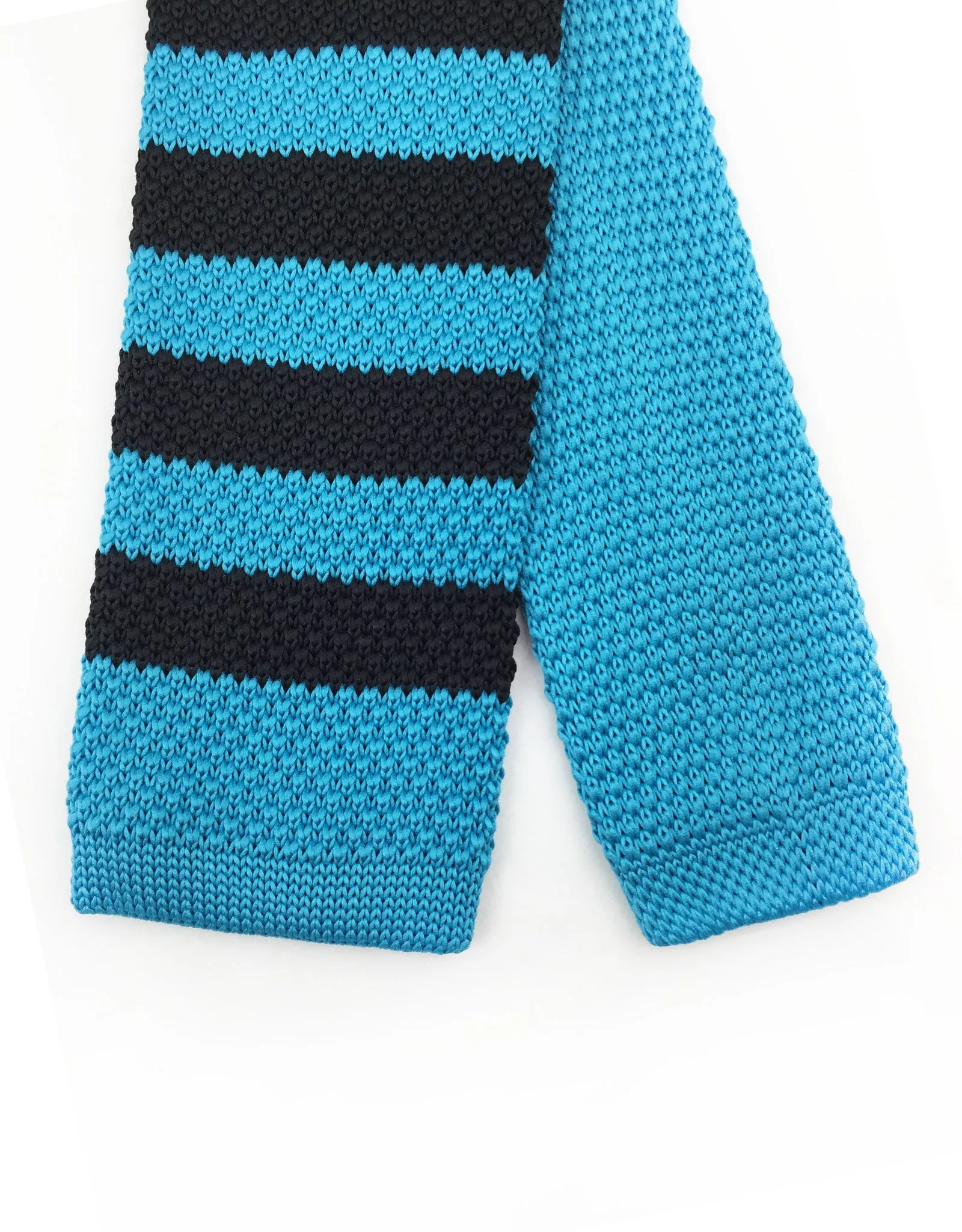 Turquoise & Black Striped Knit Necktie