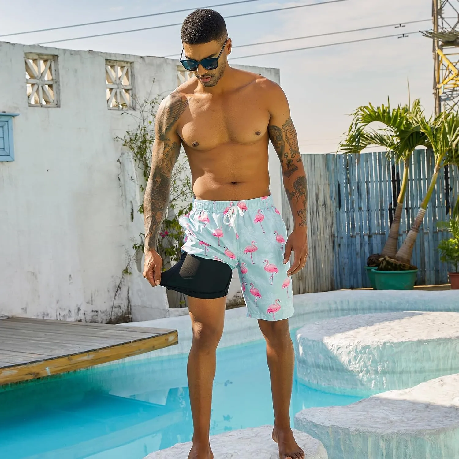 UNICOMIDEA Men Swim Trunks with Compression Liner 9 Inch Long Board Shorts