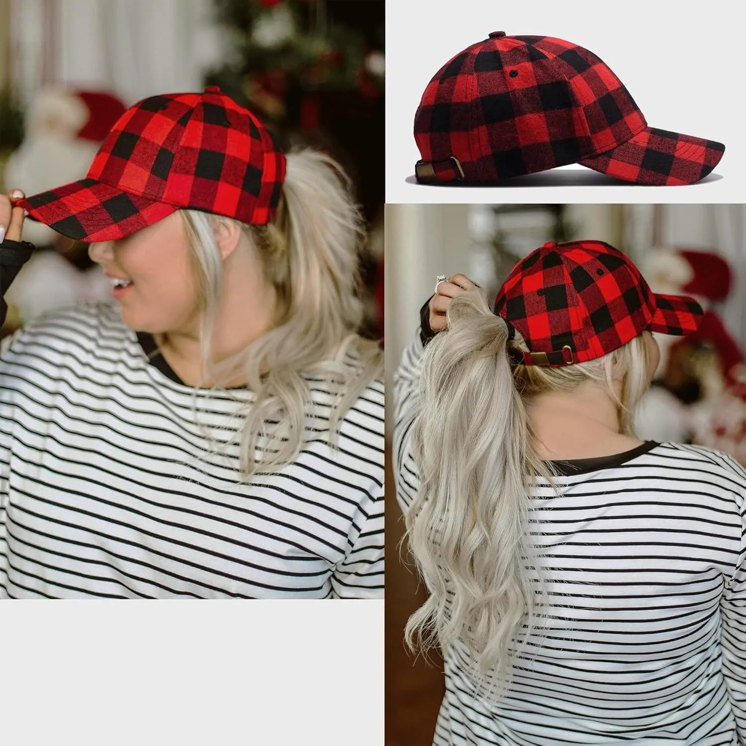 Unisex Buffalo-Plaid Baseball-Hat Red-Black-Check Ball-Cap for Women Men