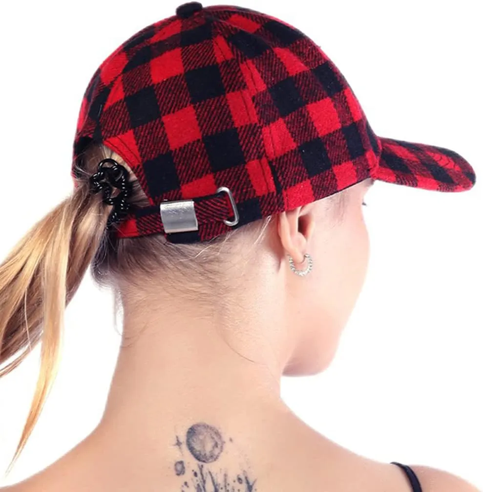 Unisex Buffalo-Plaid Baseball-Hat Red-Black-Check Ball-Cap for Women Men
