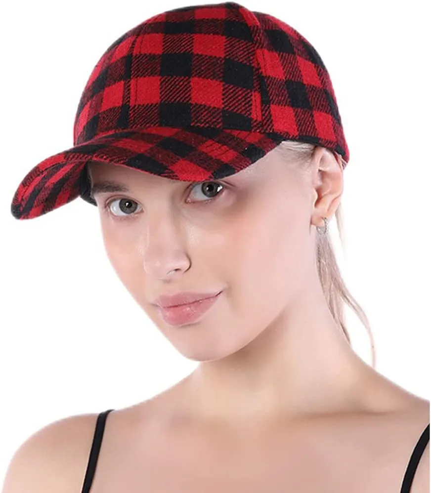 Unisex Buffalo-Plaid Baseball-Hat Red-Black-Check Ball-Cap for Women Men