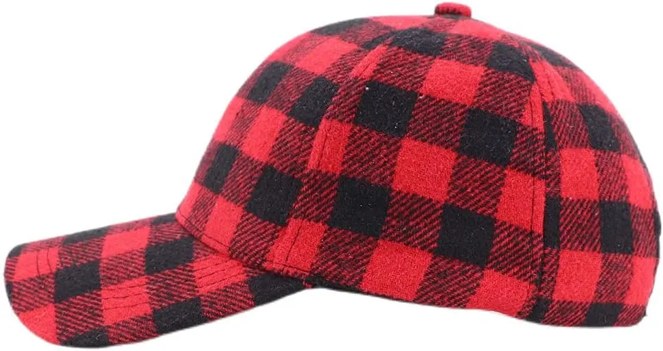 Unisex Buffalo-Plaid Baseball-Hat Red-Black-Check Ball-Cap for Women Men