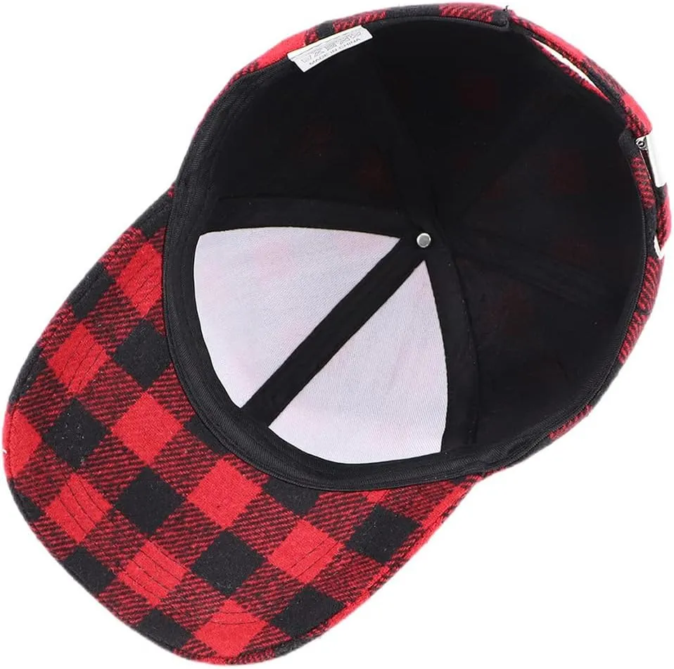Unisex Buffalo-Plaid Baseball-Hat Red-Black-Check Ball-Cap for Women Men