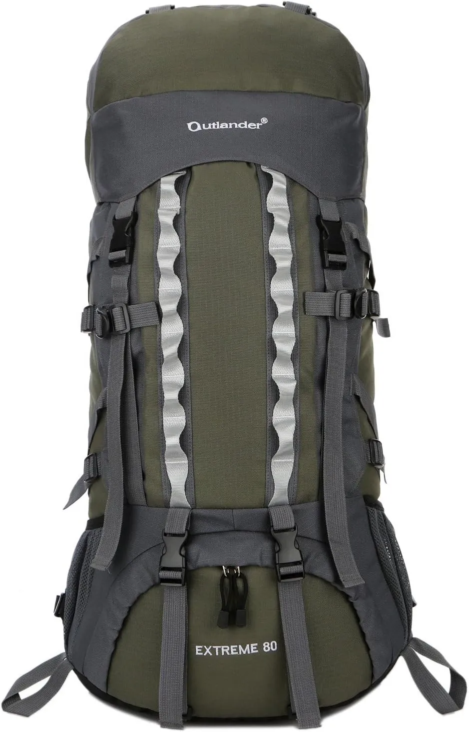 UNISTRENGH 80L Internal Frame Backpacks Outdoor Nylon Hiking Backpack Water-resistant Trekking Bag with Rain Cover for Camping Mountaineering Traveling (Army Green)