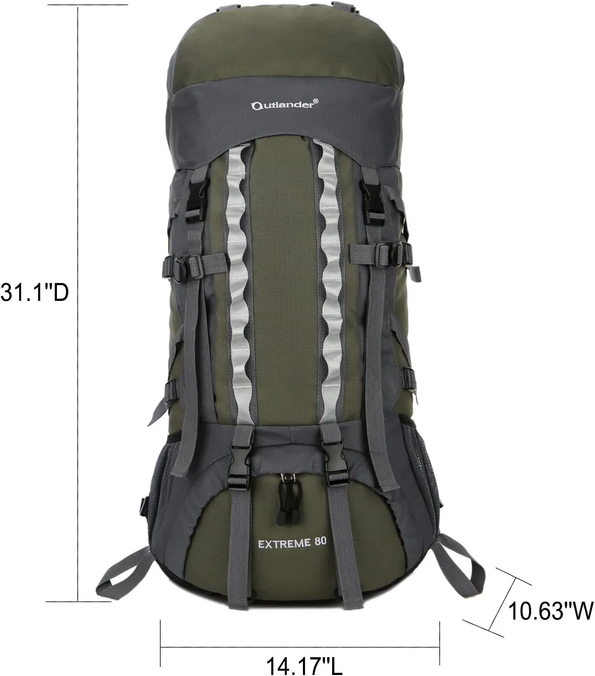 UNISTRENGH 80L Internal Frame Backpacks Outdoor Nylon Hiking Backpack Water-resistant Trekking Bag with Rain Cover for Camping Mountaineering Traveling (Army Green)