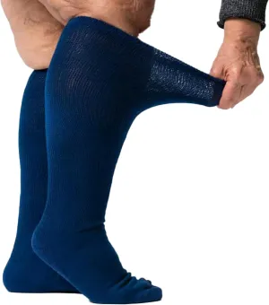 Viasox EasyStretch Diabetic Socks for Men & Women, Non Binding Top, Seamless Toe, Loose Fit (Navy Blue, Medium)