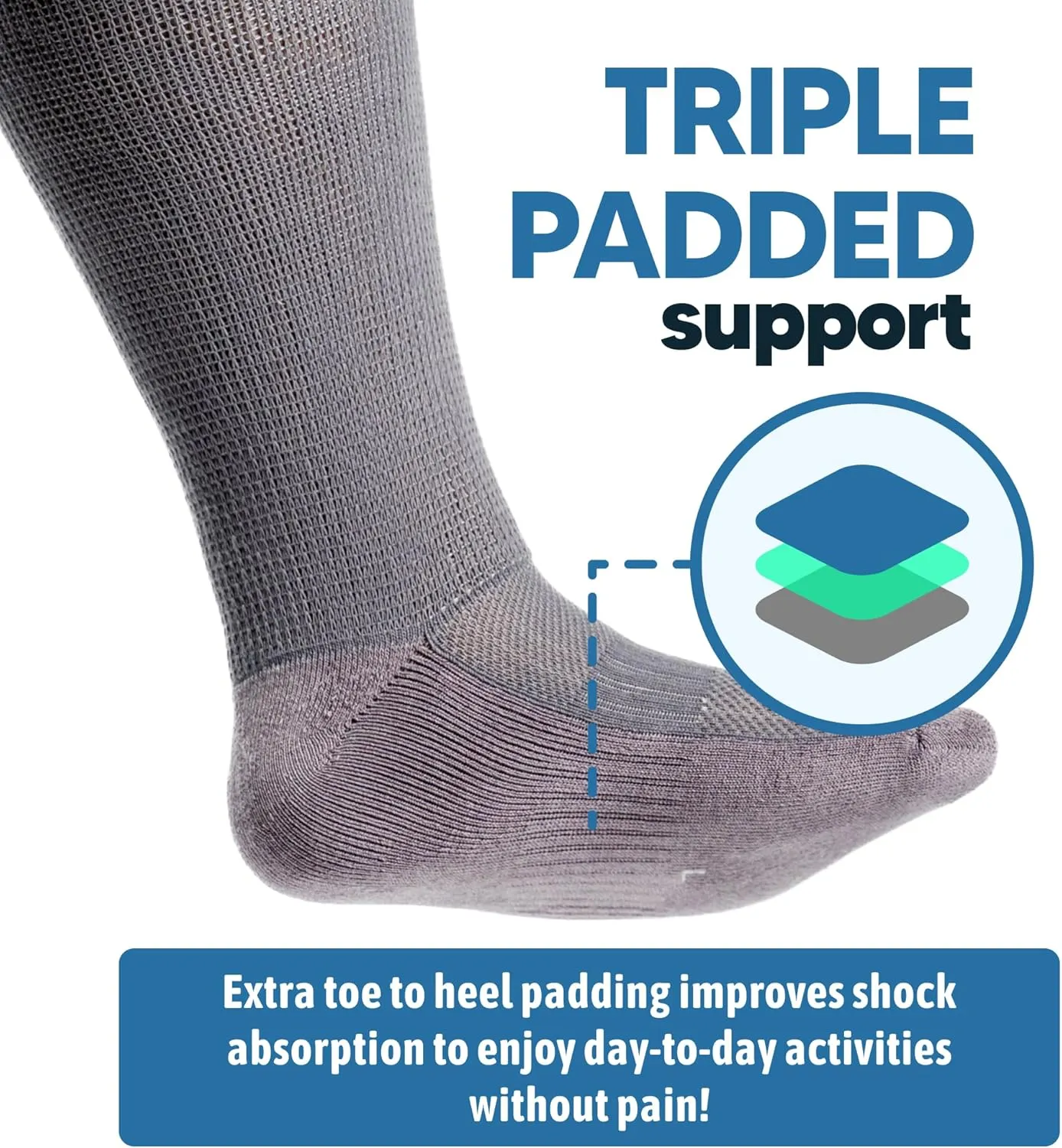 Viasox EasyStretch Diabetic Socks for Men & Women, Non Binding Top, Seamless Toe, Loose Fit (Navy Blue, Medium)