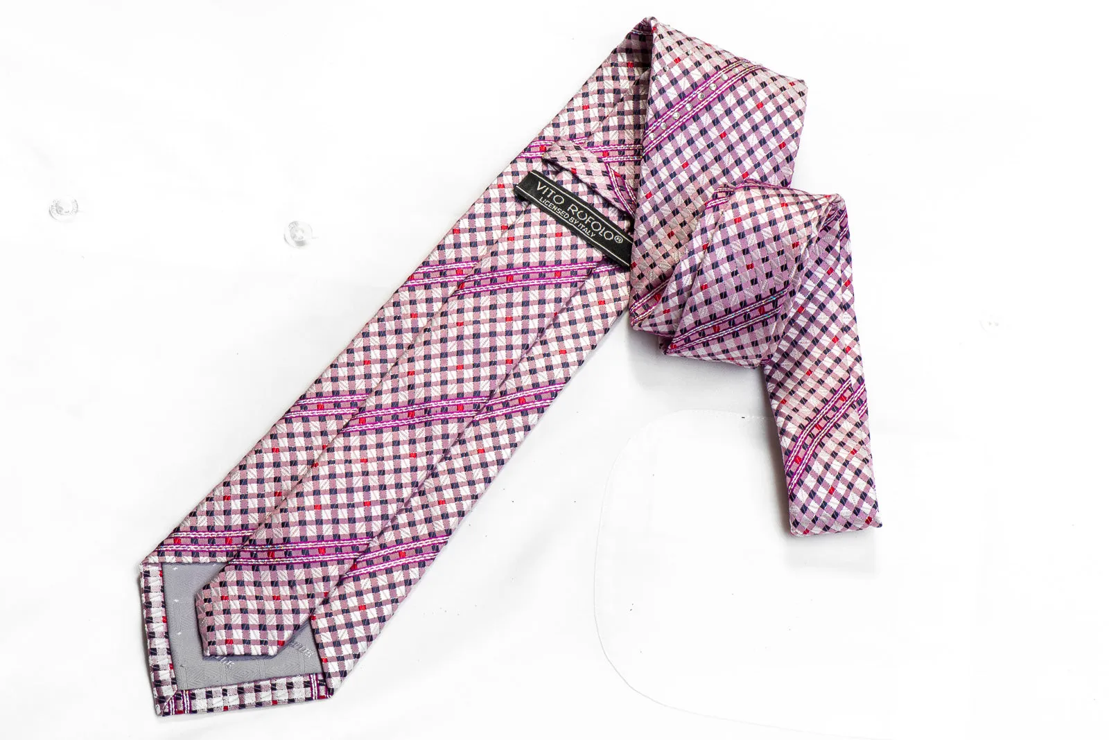 Vito Rufolo Men's Rhinestone Silk Necktie Striped On Pink With Silver Sparkles
